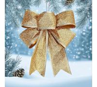 1Pc Large Size Christmas Glitter Bows Hanging Ornaments DIY Xmas Tree Pendant 2026 New Year Party Decoration Supplies,18 * 23cm (1PC,Gold)