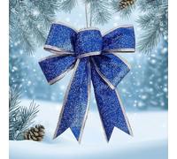 1Pc Large Size Christmas Glitter Bows Hanging Ornaments DIY Xmas Tree Pendant 2026 New Year Party Decoration Supplies,18 * 23cm (1PC,Blue)