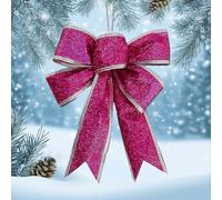 1Pc Large Size Christmas Glitter Bows Hanging Ornaments DIY Xmas Tree Pendant 2026 New Year Party Decoration Supplies,18 * 23cm (1PC,Rose red)