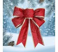 1Pc Large Size Christmas Glitter Bows Hanging Ornaments DIY Xmas Tree Pendant 2026 New Year Party Decoration Supplies,18 * 23cm (1PC,Red)