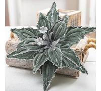 1PC Large Size Sequined Artificial Christmas Flower Christmas Tree Hang Ornaments DIY Home Wedding Party Decorations,21cm (Forest Green)