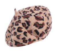 1pc Leopard Print Beret Vintage Beret hat Women Berets Cabbie Painter Cap hat for Women Autumn Beanie Cap Girl hat Beanie Hat Paint Cap Fashion Rabbit 's Camel