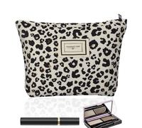 1Pc Leopard Print Makeup Bag Soft to Touch Canvas Cosmetic Pouch Easy to Carry Waterproof Travel Toiletry Organizer with Zipper for Women Girls 20x25cm