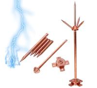 1PC Lightnings Rod Kit, Complete Copper 3-Point Lightnings Protection System for Residential Roof Installation, 20-Inch Ground Rod