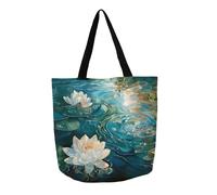 1pc, Lotus Ink Handbag, Reusable Fashion Handbag, Multi functional Handbag, Printed Canvas Shopping Bag Everyday Casual Gift Trend