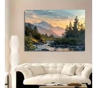 1pc Majestic Mountain River Sunset Canvas Wall Art, Serene Landscape Print For Living Space Bedroom Office Decor 40x60cm framework