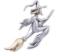1Pc Metal Witch Riding Broom Brooch Flying Painted Yellow Oil Witch Hat Magic Badge Lapel Pins for Jewelry Bags Clothes Gift, Metal