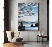 1pc Modern Abstract Landscape Canvas Wall Art Print Mountain Lake Scene With Stylized Sky Living Room Office Decor 30x40cm Frameless