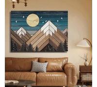 1pc Modern Geometric Mountain Landscape Canvas Wall Art Print For Living Room Rustic Abstract Mountain Moon Tree Decor 50x70cm Frameless