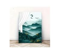 1pc Modern Landscape Mountain Wall Art Canvas Print Misty Forest Scene With Birds Flying, For Living Room Home Decor 70x100cm framework