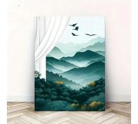 1pc Modern Landscape Mountain Wall Art Canvas Print, Misty Forest Scene With Birds Flying For Living Room Decor 70x100cm framework