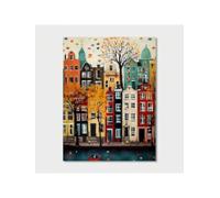 1pc Modern Painting Colorful House, Fashionable Canvas Art Printing - For Living Room And Bedroom Decoration 60x80cm framework