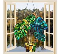 1PC Monstera in Pot Acrylic Suncatcher Hanging, 7.08 inch Window Decor with Printed Stained Glass Style Design, Rainbow Maker Wall Art, Gift Idea & Garden Ornament Indoor Outdoor Use/ZW-04