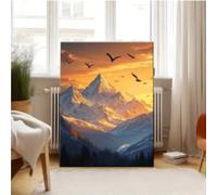 1pc Mountain Peak Prints Canvas Wall Art Birds In Flight Painting Sunset Landscape Artwork Living Room Office Decor 50x75cm Frameless