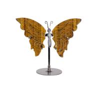 1pc Natural Crystal Butterfly Carving Stand Ornament, Amethyst Wings Crystal Crafts, Home Desktop Office Ornament Holiday Gift,Tiger Eye