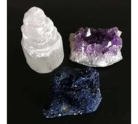 1pc Natural White Selenite Skyscraper Amethyst Cluster Azurite Malachite Specimen Crystals Stones Combos Set