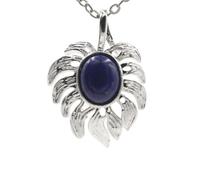 1pc Nature Stone Elliptical Leaf Feather Pendant Necklace For Women Men