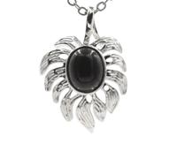 1pc Nature Stone Elliptical Leaf Feather Pendant Necklace For Women Men