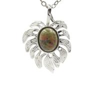 1pc Nature Stone Elliptical Leaf Feather Pendant Necklace For Women Men