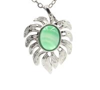 1pc Nature Stone Elliptical Leaf Feather Pendant Necklace For Women Men