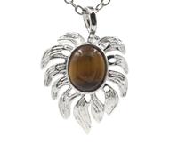1pc Nature Stone Elliptical Leaf Feather Pendant Necklace For Women Men