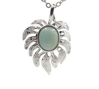 1pc Nature Stone Elliptical Leaf Feather Pendant Necklace For Women Men