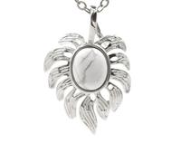 1pc Nature Stone Elliptical Leaf Feather Pendant Necklace For Women Men
