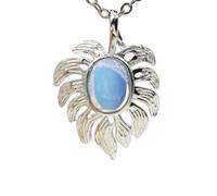 1pc Nature Stone Elliptical Leaf Feather Pendant Necklace For Women Men