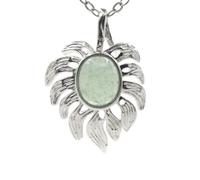 1pc Nature Stone Elliptical Leaf Feather Pendant Necklace For Women Men