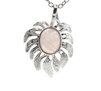 1pc Nature Stone Elliptical Leaf Feather Pendant Necklace For Women Men