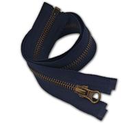 1pc Navy Blue Metal Zip 85cm Size #5| Heavy-Duty Open-End Zipper 33.5” Long | Antique Brass Teeth One-Way, Single Slider | for Jacket Repairs, Denim, Leather, Bags, DIY Sewing Projects