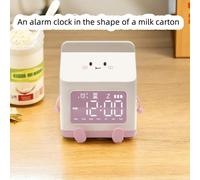 1pc new multi-functional LED milk carton alarm clock, can display the time/date, with voice control mode Pink