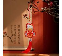 1PC New Year Wealth Cat Double Fish Tassels Ornaments Brocade Red Best Wishes Good Luck Pendant 2026 Spring Festival Decor (Style 2,40cm)