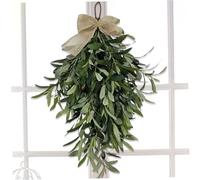 1PC Olive Branch Wreath for Front Door 24 in Artificial Greenery Tear-Drop Swag with Bow - All-Season Home & Wall Decor