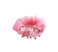 1pc Organza Hair Band Silk Yarn Fabric Crystal Headdress Flower High Elastic Rope Rubber(B pink)