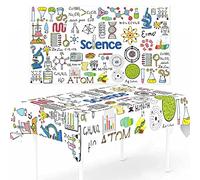 1pc Oxford Cloth Bright Color Science Themed Table Cover Science Table Decoration Chemistry Geometry Astronomy Biology Physics Themed Tablecloth for Kids Birthday Science Lab Party Classroom Event