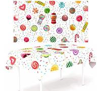 1pc Oxford Cloth Candy Party Tablecover CandyLand Party Tablecloth Lollipop Party Table Decorations for Girls Kids Birthday Baby Shower 1st Birthday Home Classroom Events Sweet Shop Party Supplies