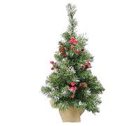 1Pc Pine Tree with Wood Base Mini Christmas Tree Desktop Decoration for Christmas Party Store Home(Red Fruit)