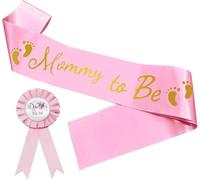 1pc Pink Mom to Be Sash with Gold Glitter Letters and Expecting Dad Badge Comes Ribbon, Decorations for Girl Gender Reveal Party Gift
