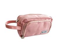1Pc Pink Student Stationery Bag Capacity Double Pen Holder Durable Canvas Storage for School Supplies and Office Use