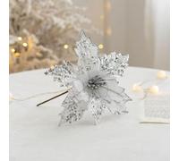 1PC Poinsettia Glitter Artificial Flower to Enhance Christmas Tree and Event Decorations (Silver)