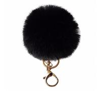 1Pc Pom Pom Keychain Artificial Faux Fluffy Keyring Plush Charm Pendant Keychain Car Key Backpack Hanging Ornament for Girls Women (Black)