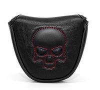 1pc Premium Snthetic Pu Leather Black Skull Golf Headcover Mallet Putter Club Head Cover Magnetic Closure Heel Shaft Cover