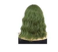1pc Premium Synthetic Long Green Wavy Wigs For Women With Bangs Medium Length Curly Drag Queen Hairstyle Wig Cosplay Costume(Green)