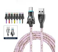 1pc QUARK WORLA Extra Long Seven-color Change Lights USB Type C Charging Cable 100W Fast Charging Cable Apply For Samsung Xiaomi Yellow