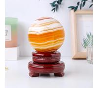 1PC Quartz Sphere Yellow Calcite Crystal Ball Stone Home Decoration with Wooden Base Ornaments (Size : About 7-8cm)