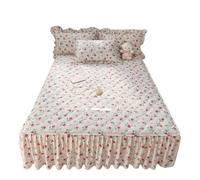 1pc Quilted Bed Skirt Four Corners With Elastic Flower Printed Thickened Mattress(Color-E,150x200x45cm 1pc)