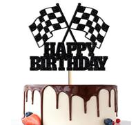 1Pc Racing Flag Happy Birthday Cake Decoration, Checkered Flag Theme Cake Decor for Racing Driver Birthday Parties, Kids, or Baby Baptism Celebrations