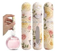 1PC Refillable Perfume Spray Bottle 5ml BPA-Free Floral Print Bottom-Fill Elegant Design For Travel Sampling Purse On-The-Go Touch-Ups, yellow, 1.7 ounces