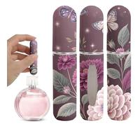 1PC Refillable Perfume Spray Bottle 5ml BPA-Free Floral Print Bottom-Fill Elegant Design For Travel Sampling Purse On-The-Go Touch-Ups, purple, 1.7 ounces